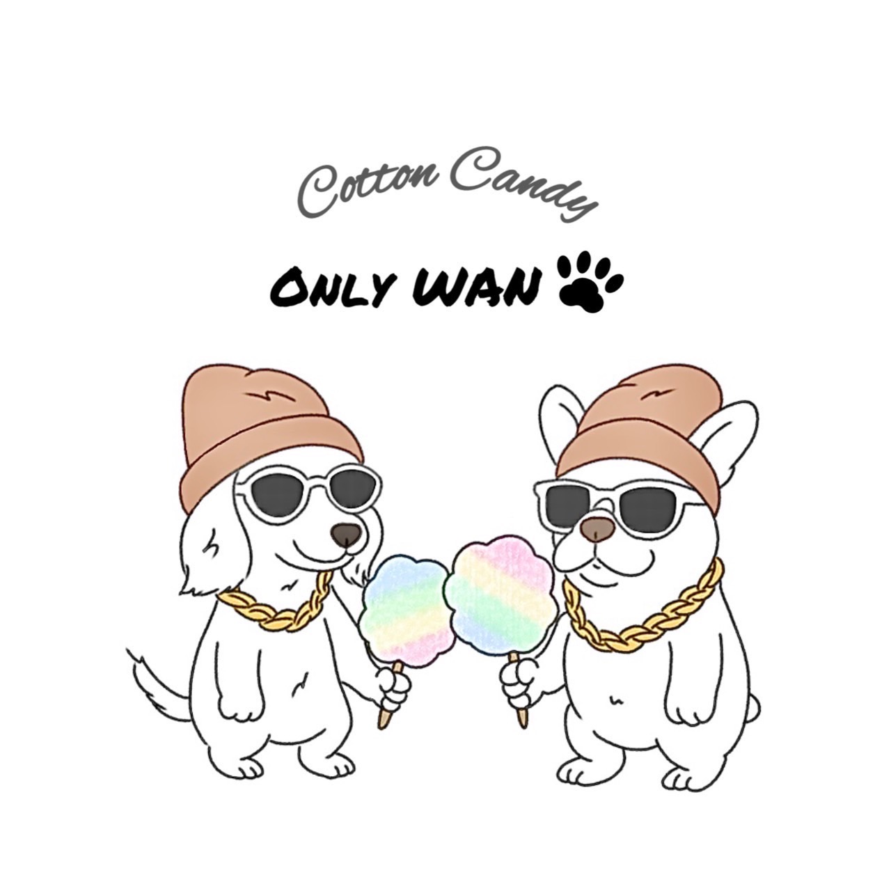 Cotton Candy ONLY WANのロゴと、綿菓子を持った2匹のキャラクター